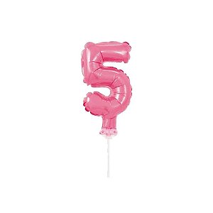 Número 5 Topper De Bolo Balão 5" Pink Metalizado 12CM