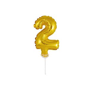 Número 2 Topper De Bolo Balão 5" Dourado Metalizado 12CM