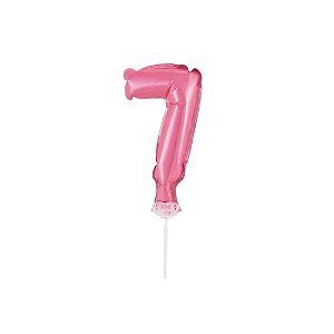 Número 7 Topper De Bolo Balão 5" Pink Metalizado 12CM