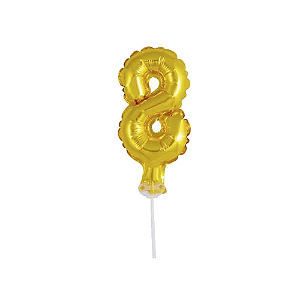 Número 8 Topper De Bolo Balão 5" Dourado Metalizado 12CM