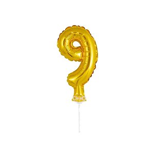 Número 9 Topper De Bolo Balão 5" Dourado Metalizado 12CM