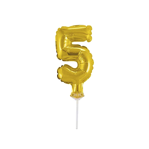 Número 5 Topper De Bolo Balão 5" Dourado Metalizado 12CM