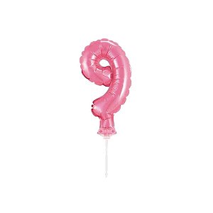Número 9 Topper De Bolo Balão 5" Pink Metalizado 12CM