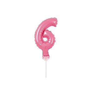 Número 6 Topper De Bolo Balão 5" Pink Metalizado 12CM