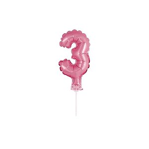 Número 3 Topper De Bolo Balão 5" Pink Metalizado 12CM
