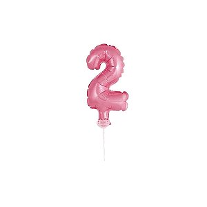 Número 2 Topper De Bolo Balão 5" Pink Metalizado 12CM