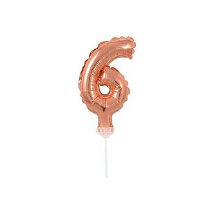 Número 6 Topper De Bolo Balão 5" Rose Gold Metalizado 12CM