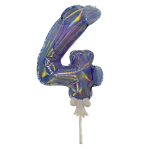 Balão 7" Número 4 Nacarado Metalizado C/Vareta Decoração