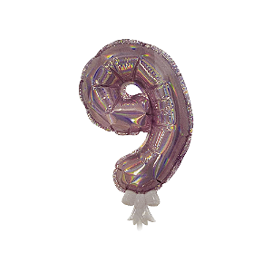 Balão 7" Número 9 Nacarado Metalizado C/Vareta Decoração