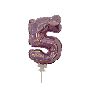 Balão 7" Número 5 Nacarado Metalizado C/Vareta Decoração
