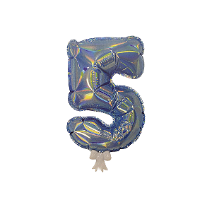 Balão 7" Número 5 Azul Metalizado C/Vareta Decoração