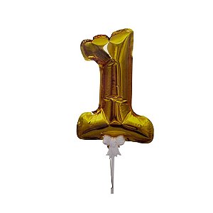Balão 7" Número 1 Dourado Metalizado C/Vareta Decoração