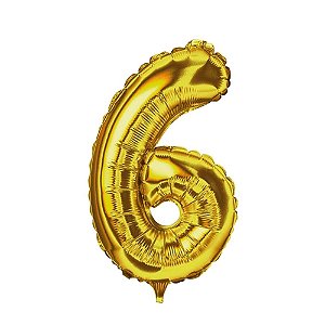 Número 6 Balão Metalizado Dourado 16" 40Cm Decoração