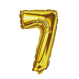 Número 7 Balão Metalizado Dourado 16" 40Cm Decoração