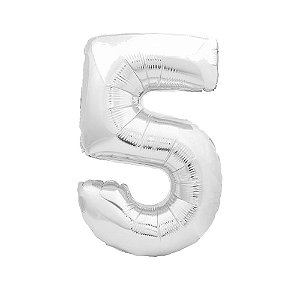 Número 5 Balão Metalizado Prata 16" 40Cm Decoração