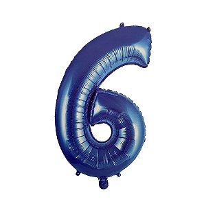 Número 6 Balão Metalizado Azul 16" 40Cm Decoração É Festa