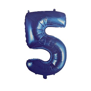 Número 5 Balão Metalizado Azul 16" 40Cm Decoração É Festa