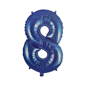 Número 8 Balão Metalizado Azul 16" 40Cm Decoração É Festa