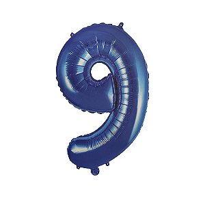 Número 9 Balão Metalizado Azul 16" 40Cm Decoração É Festa