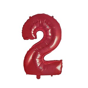 Número 2 Balão Metalizado Vermelho 16" 40Cm Decoração É Festa