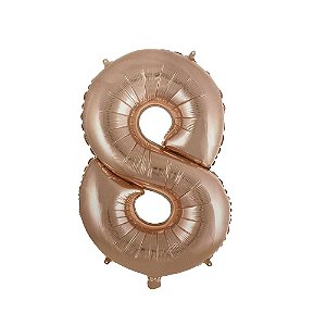 Número 8 Balão Metalizado Rose Gold 16" 40Cm Decoração É Festa