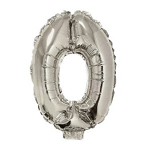 Número 0 Metalizado 16" 41cm Prata Balão C/Vareta Não Flutua
