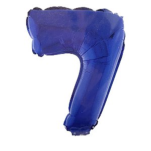 Número 7 Metalizado 16" 41cm Azul Balão C/Vareta Não Flutua