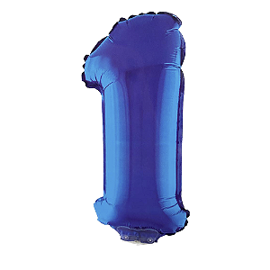Número 1 Metalizado 16" 41cm Azul Balão C/Vareta Não Flutua