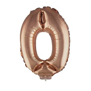 Número 0 Metalizado 16" 41cm Rose Balão C/Vareta Não Flutua