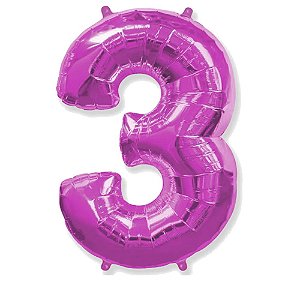 Número 3 Pink 26" 66CM Balão Metalizado Decorar Grab