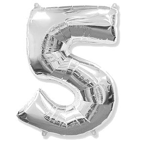 Número 5 Prata 26" 66CM Balão Metalizado Decorar Grabo