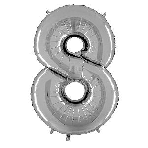 Número 8 Prata 26" 66CM Balão Metalizado Decorar Grab