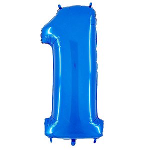 Número 1 Azul 26" 66CM Balão Metalizado Decorar Megatoon