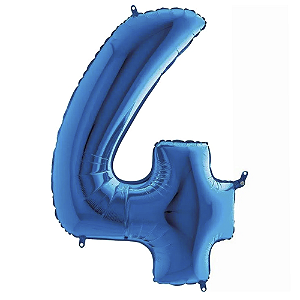Número 4 Azul 26" 66CM Balão Metalizado Decorar Megatoon