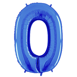 Número 0 Azul 26" 66CM Balão Metalizado Decorar Megatoon