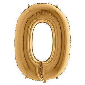 Número 0 Dourado 26" 66CM Balão Metalizado Decorar Megatoon