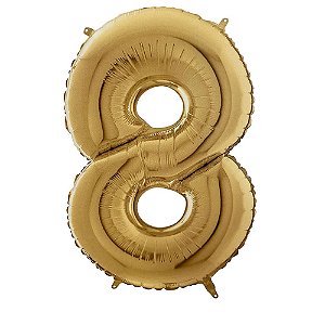 Número 8 Dourado 26" 66CM Balão Metalizado Decorar Grab