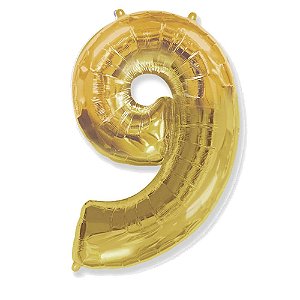 Número 9 Dourado 26" 66CM Balão Metalizado Decorar Grab