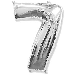 Número 7 Prata 26" 66CM Balão Metalizado Decorar Grab