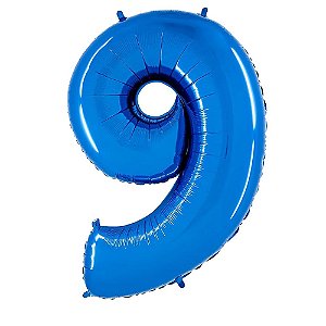 Número 9 Azul 26" 66CM Balão Metalizado Decorar Grab