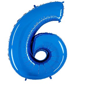 Número 6 Azul 26" 66CM Balão Metalizado Decorar Grab
