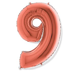 Número 9 Rose Gold 26" 66CM Balão Metalizado Decorar Grab