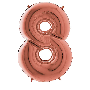Número 8 Rose Gold 26" 66CM Balão Metalizado Decorar Megatoon