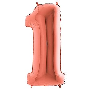 Número 1 Rose Gold 26" 66CM Balão Metalizado Decorar Megatoon