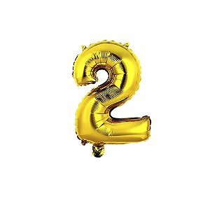 Número 2 Dourado 45CM Balão Pequeno Metalizado Decoração Festa