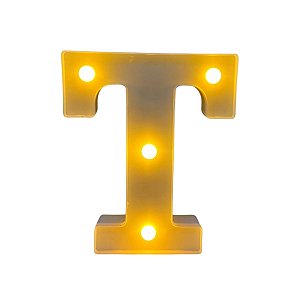 Letra Led T Plástico Branco 16Cm Luz Amarela Decorativo