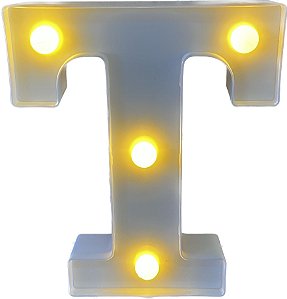 Letra Led T Plástico Branco 16Cm Luz Amarela Decorativo