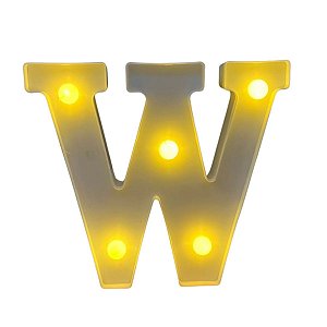 Letra Led W Plástico Branco 16Cm Luz Amarela Decorativo