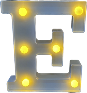 Letra Led E Plástico Branco 16Cm Luz Amarela Decorativo