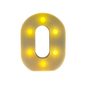 Letra Led O Plástico Branco 16Cm Luz Amarela Decorativo